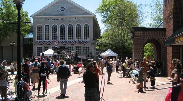 People gather for a festival in front of the Peabody Essex Museum