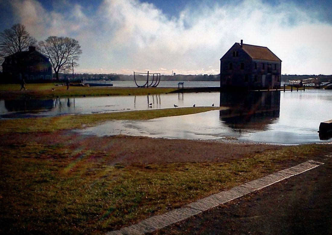 Photo of flooded Salem Derby Wharf