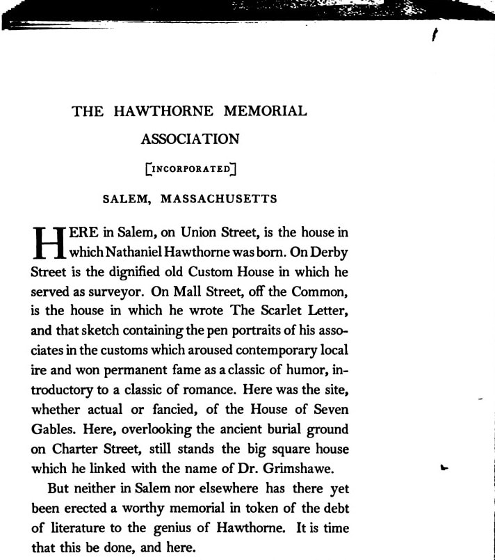 From a publication issued by the Hawthorne Memorial Association, date unknown.