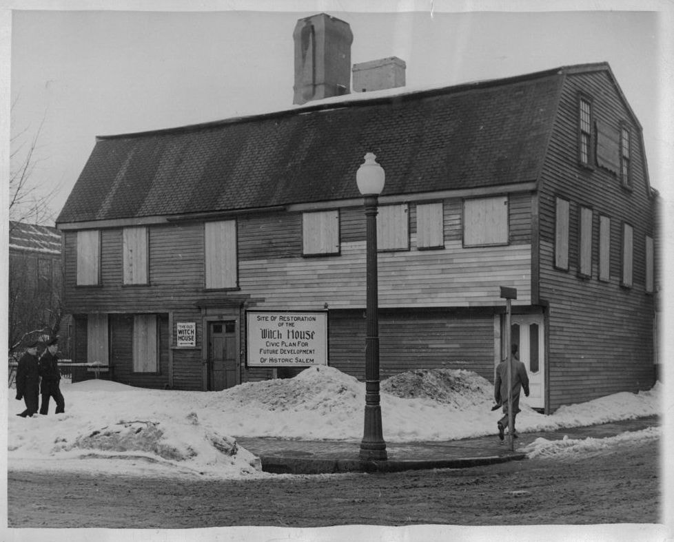 The Witch House under restoration in 1945.