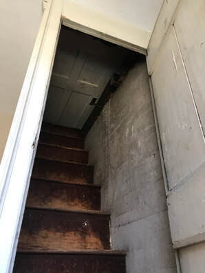 Bowditch House attic door, view from floor below