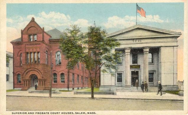Old postcard of historic courthouses. Salem, MA